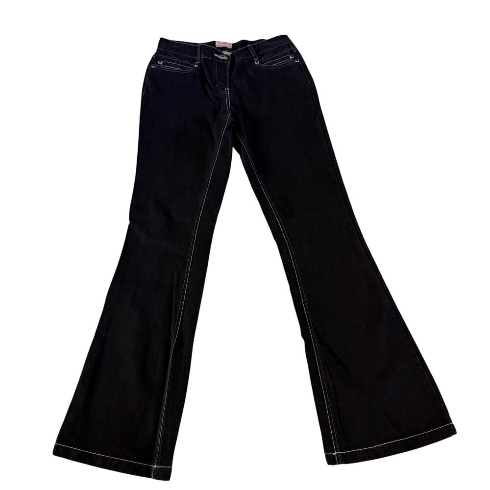 Vtg Y2K 2000s Black Sequin Embroidered Low Rise Flare Jeans 5 Grunge Punk